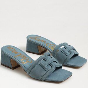 NEW SAM EDELMAN Women’s Waylon Leather Slide Sandals – Blue, Size 6.5